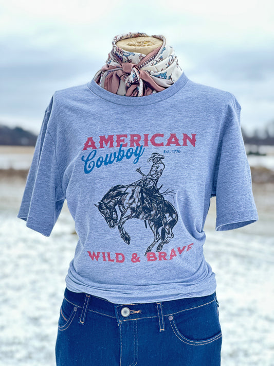 Vintage American Cowboy: Wild & Brave Graphic T-shirt