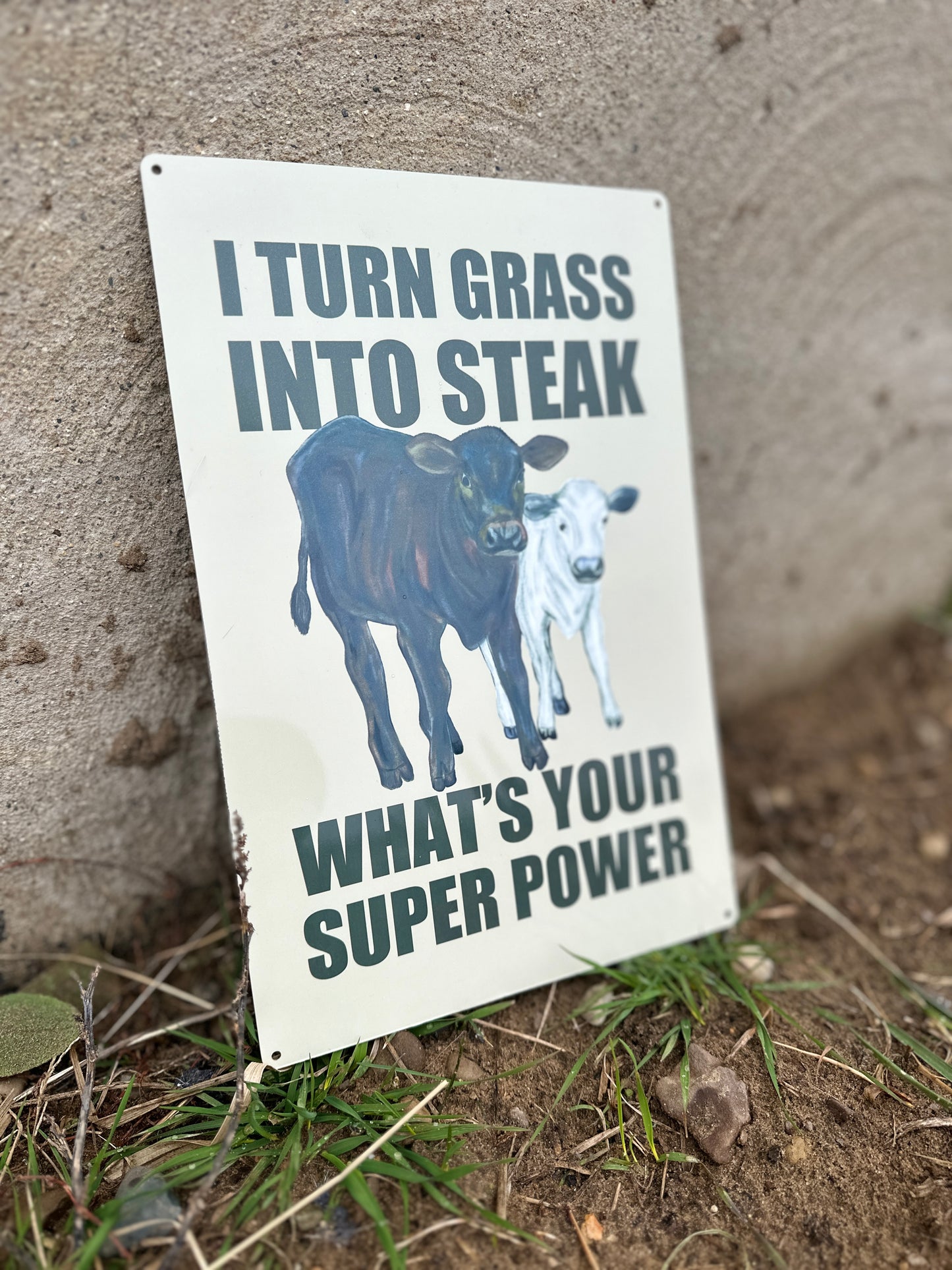 I Turn Grass into Steak Metal Sign