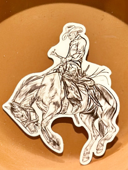 Vintage Bronc Riding Cowboy Vinyl Sticker Millville Ridge Farm